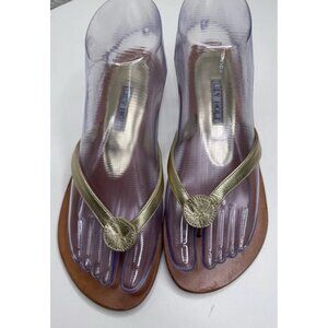 Lily Holt Women's Gold Flip Flop Sandals Size 37 EU 7 US